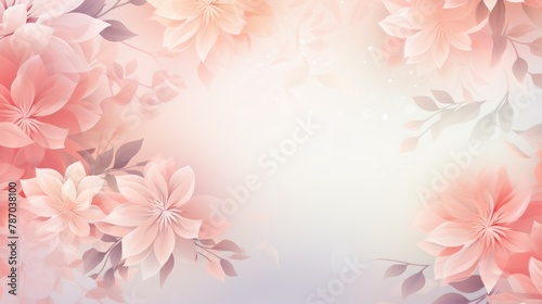 This image is a soothing spring background featuring a pattern of soft pastel flowers with a gradient of pink and peach hues that blend smoothly, creating a gentle and romantic springtime atmosphere