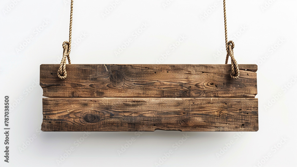 brown wood hanging mockup isolated on white background