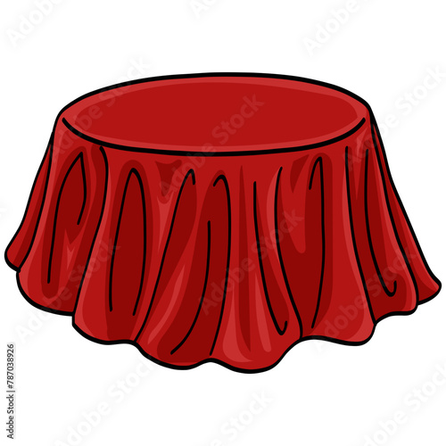 Round Table with Red Tablecloth Vector Illustration
