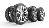 new tires with car wheels on white background isolated on white background