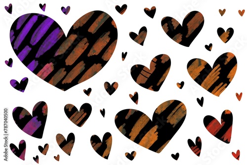 hearts with a backing of textured stripes isolated on a white background