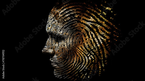 silhouette of front facing human head made out of a fingerprint