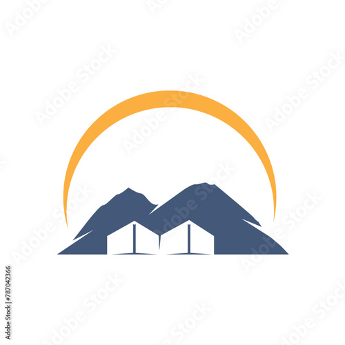 mountain camp icon vector illustration concept design template