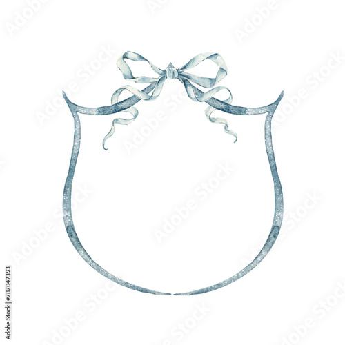 Wedding frame crest vintage blue color, monogram frame, wedding logo, retro style.