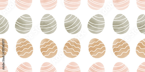 Cute illustration with colorful Easter eggs with watercolor texture, spring banner