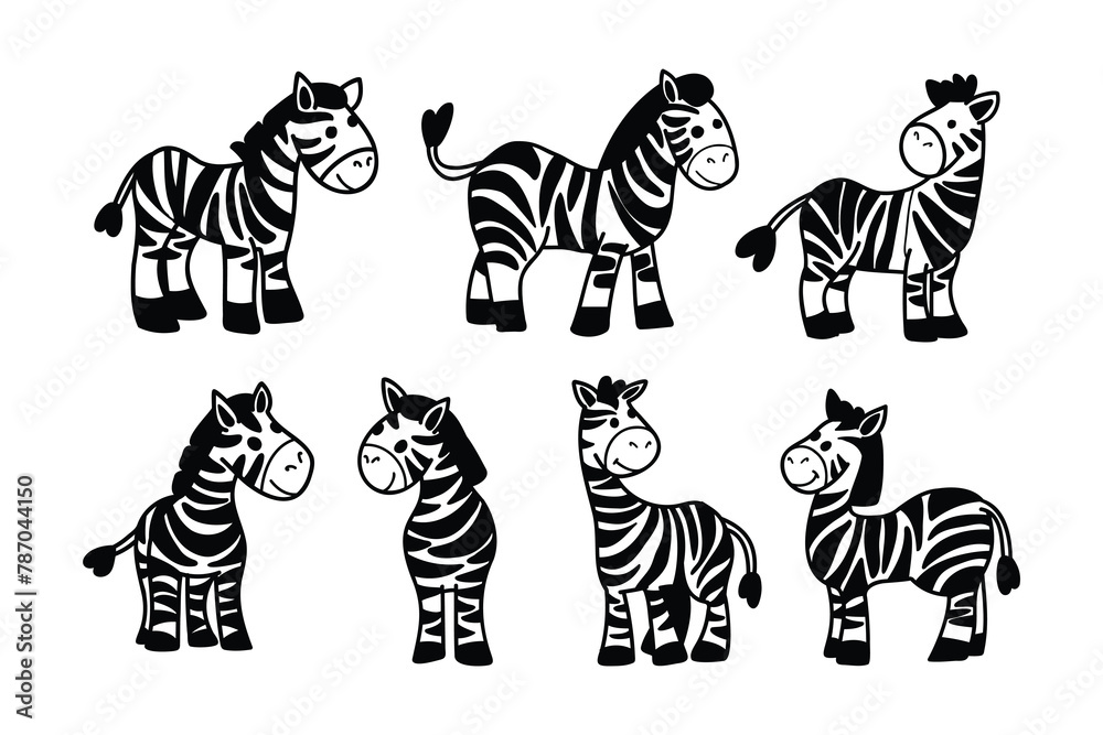 Naklejka premium A series of black and white zebra drawings