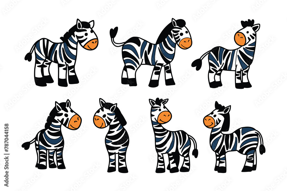 Obraz premium A series of black and white zebra drawings