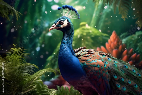 Wild Peacock with feathers in a forest , peacock in a jungle or forest Beautiful Image 