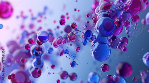 3D rendering of a molecular structure with blue and purple spheres.