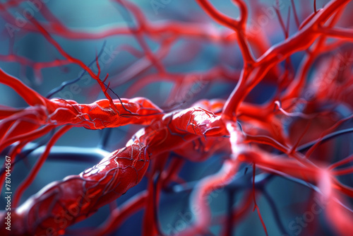 A detailed microscopic closeup of red and blue blood vessels.