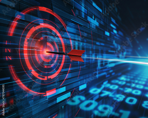 A red arrow hitting the center of a target with a digital background.
