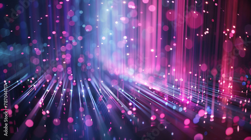 Pink and purple glowing particles and streaks of light against a dark background