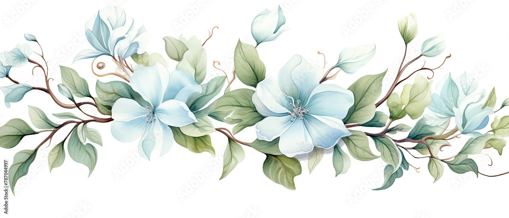 a painting of a blue flower on a branch