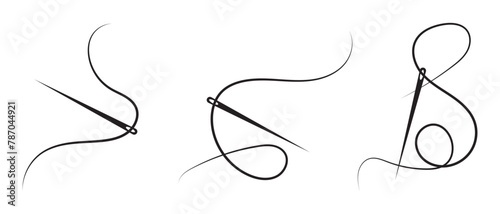 Sewing needle with thread linear icon. Thin line illustration. Tailoring. Contour symbol. Used in web , templates . Isolated on white background in eps 10.