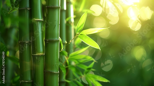 Lush bamboo forest  sun on bamboo  close-up  bokeh effect
