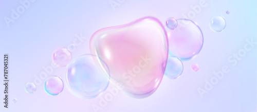 Realistic pink magic dream soap bubble background with light reflection on ball for game. Abstract glass sphere dreamy illustration. Laundry foam design for banner bg with floating cleaning orb