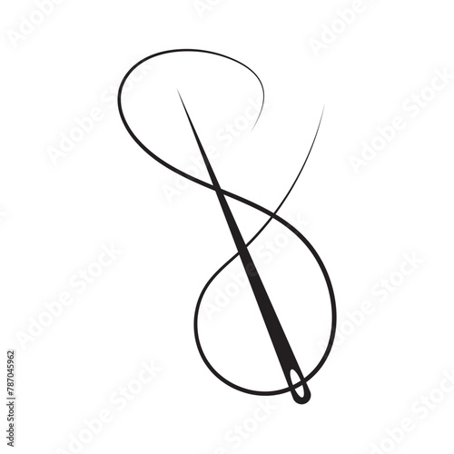 Needle and thread silhouette icon vector illustration. Tailor logo with needle symbol and curvy thread isolated on white background. In eps 10.