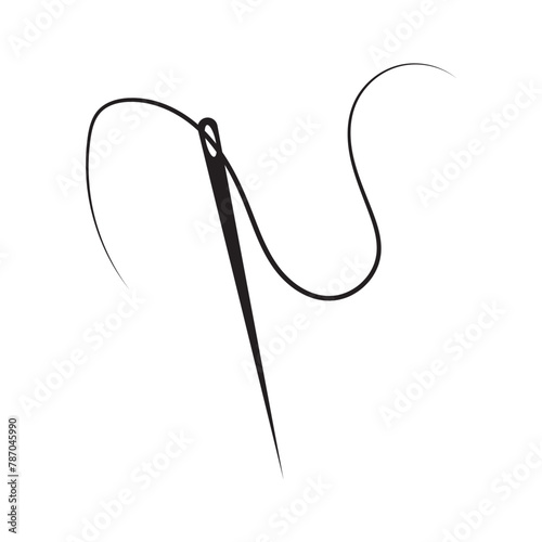  needle with thread vector icons. Black silhouette with sewing needle. Needle and thread icon, black and white version. Used in web , templates . Isolated on white background in eps 10.
