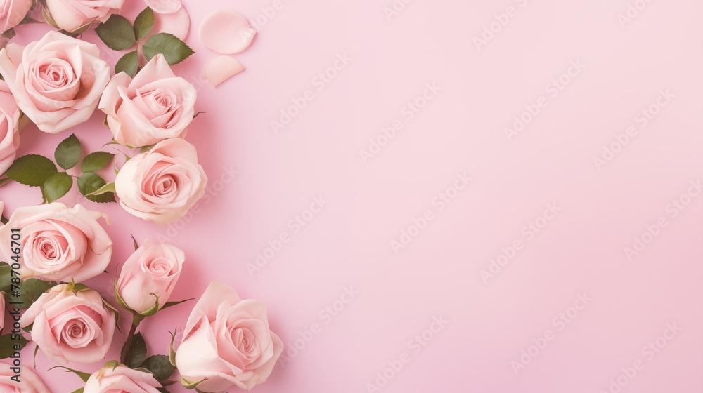 Elegant Pink Roses Arranged Along The Top of a Soft Pastel Background