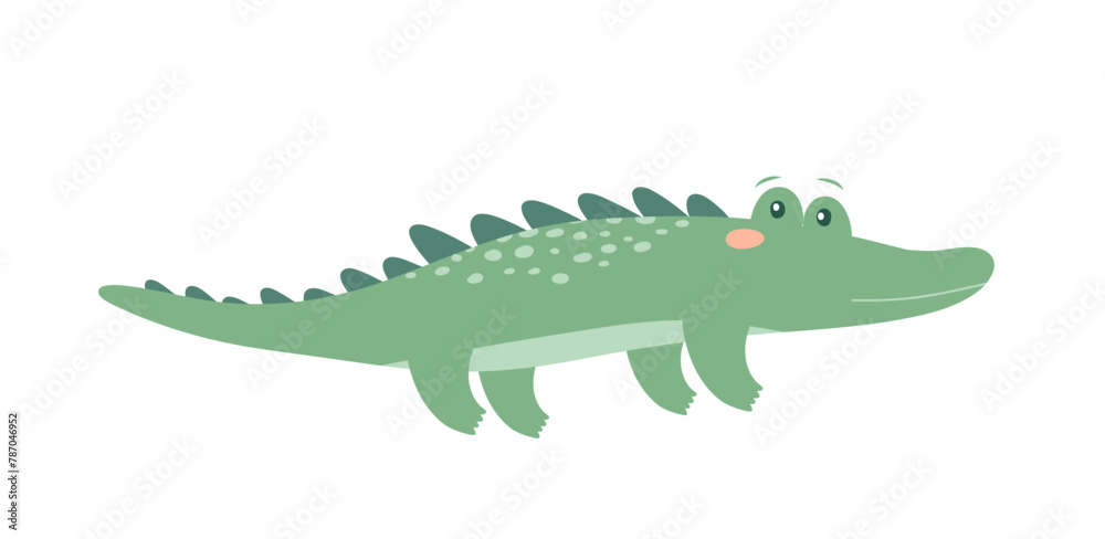 Obraz premium Cute crocodile. Wild animal. Cartoon character. Colorful vector illustration