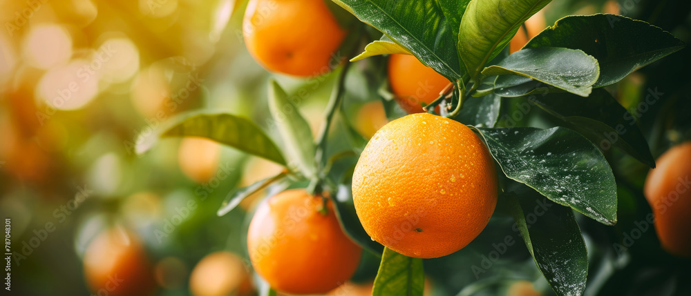 Close up of juicy mandarin, oranges, tangerine, with green leaf. Citrus Fruits. Gorgeous banner for ads. Generative ai Close up of juicy mandarin, oranges, tangerine, with green leaf. Citrus Fruits. Gorgeous banner for ads. Generative ai