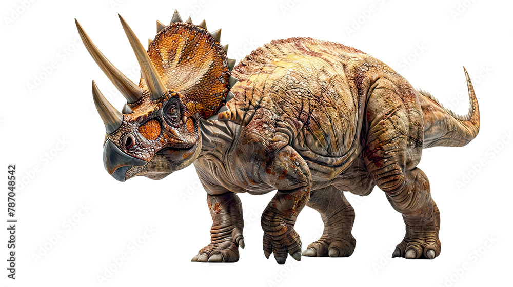 A large dinosaur with three horns on its head on transparent background A large dinosaur with three horns on its head on transparent background