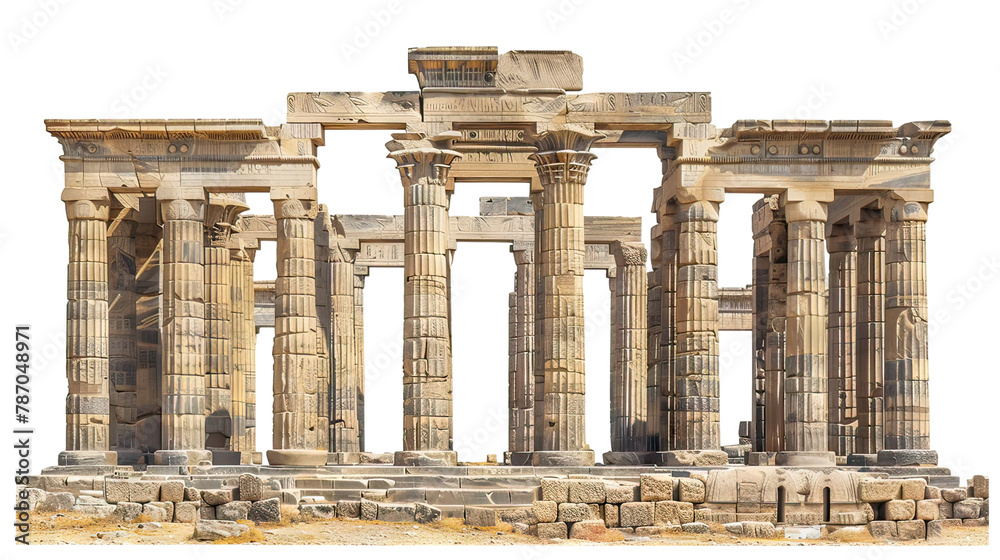 The building is a large, ancient structure with many columns, White background or transparent background