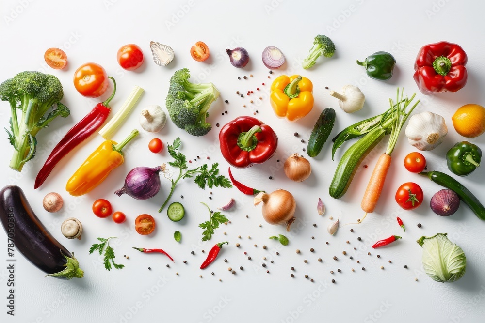 custom made wallpaper toronto digitalA colorful assortment of freshly picked vegetables cascading onto a clean white surface.