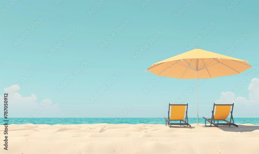 Beach umbrella with chairs on the sand