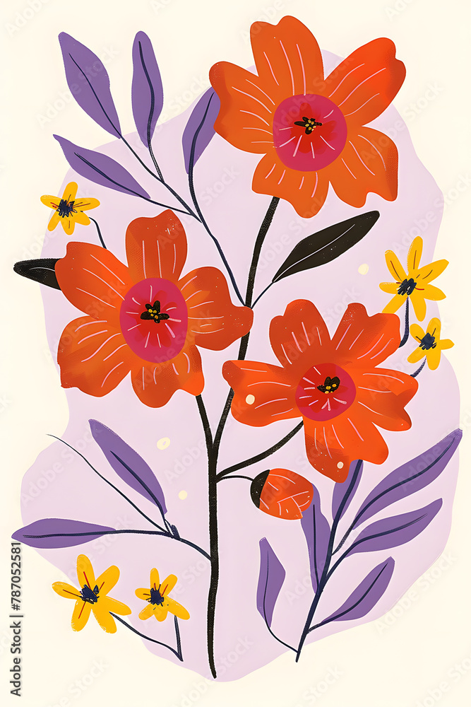 Hand drawn flowers art illustration modern design poster Hand drawn flowers art illustration modern design poster
