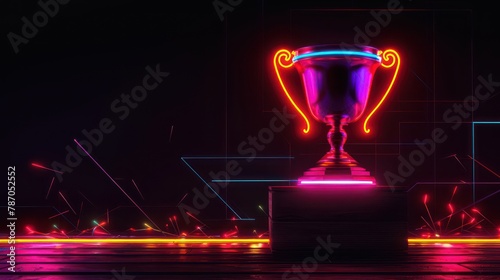 Neon-lit trophy on futuristic platform