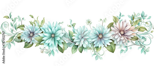 a watercolor painting of a flower border with leaves © Masum