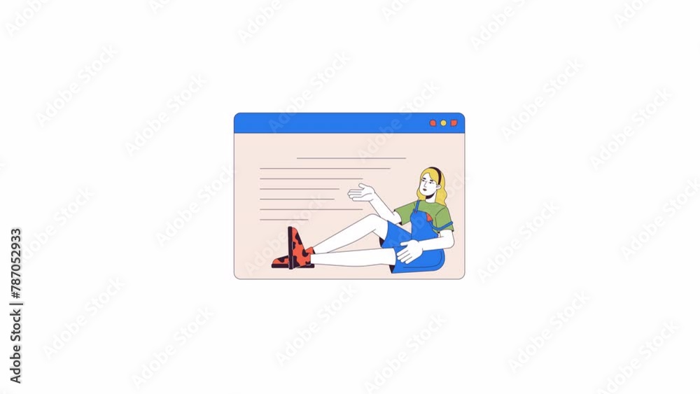Female developer working upon webpage line 2D character animation. Website wireframe flat color cartoon 4K video, alpha channel. Caucasian woman web designer animated person on white background Female developer working upon webpage line 2D character animation. Website wireframe flat color cartoon 4K video, alpha channel. Caucasian woman web designer animated person on white background