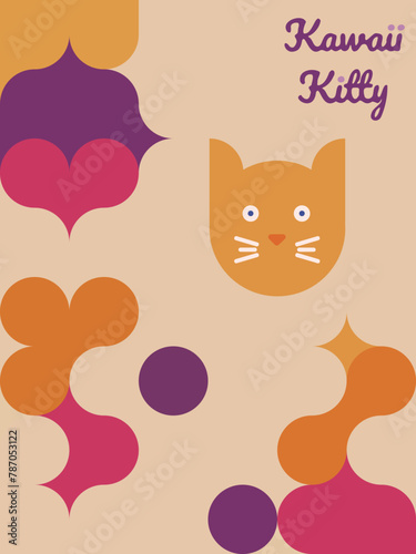 Kawaii Cats vector illustration  Smiling Kitty, cute and round-faced cat