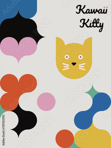 Kawaii Cats vector illustration  Smiling Kitty, cute and round-faced cat