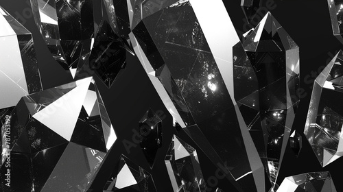 Black & white crystals contrast sharply, mimicking light play.
