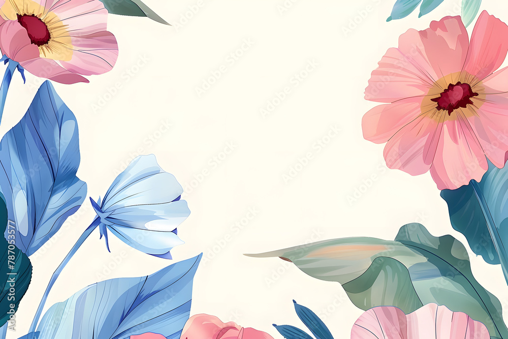 Fototapeta premium Flowers frame, botanical border watercolor on white background