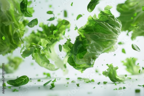 Slow-motion video of falling green vegetables on white surface