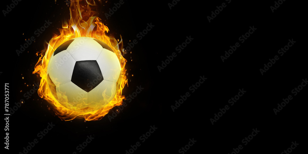 soccer ball on fire Isolated on a black background - obrazy, fototapety, plakaty 