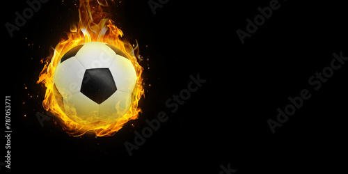 soccer ball on fire Isolated on a black background
