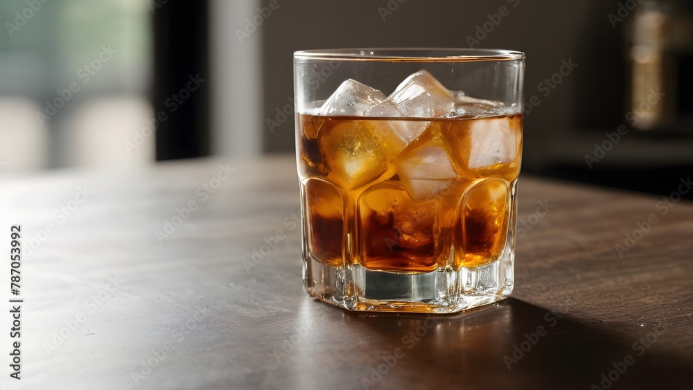 A refreshing glass of iced tea with ice cubes inside A refreshing glass of iced tea with ice cubes inside