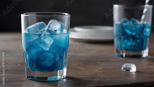 Fresh blue drink with ice cubes