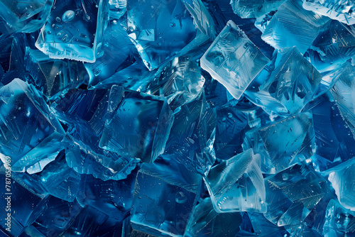 Blue ice cubes  close up with a shallow depth of field.