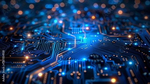 Blue circuit board technical digital background. photo