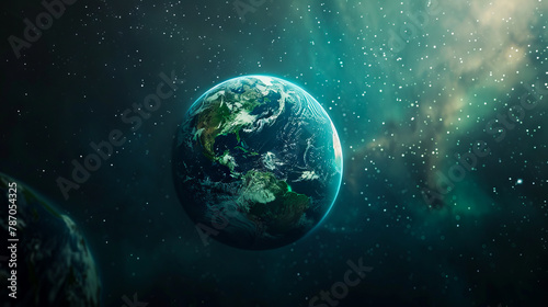 A space scene with the earth in the background. © VISUAL BACKGROUND