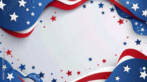 A vibrant, patriotic themed border featuring elements of the American flag, with stars and stripes in red, blue, and white, ideal for national holidays