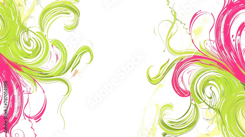 Stark white with lime and pink retro swirls, an abstract border for energetic events.