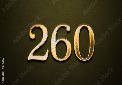 Old gold effect of 260 number with 3D glossy style Mockup.
