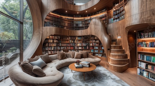 Home Libraries: Capture cozy reading nooks, floor-to-ceiling bookshelves, and inviting literary spaces to appeal to book lovers. photo