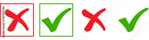 Green tick and Red Cross checkmarks. Tick icon set. Stylish check mark icon set in green and red color, vector illustration. Vector illustration © Mubashir
